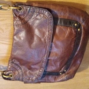 Leather Fossil Bag Brown/Black Perfectly Distressed